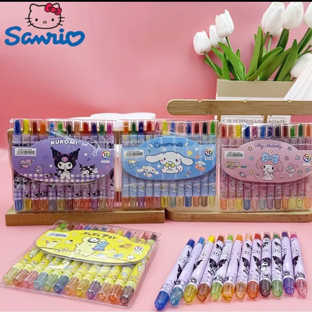 Sanrio HELLO KITTY AND FRIENDS 12-Color Rotating Crayon Set